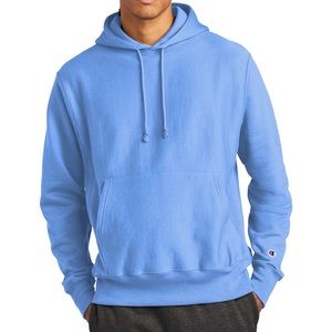 Champion Blue Reverse Weave Hoodie Sweatshirt with Champion down the sleeve